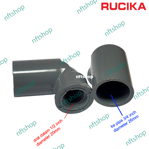 Faucet Elbow L Knee Drat Dalam 1/2 Inch x Pipa 3/4 Inch