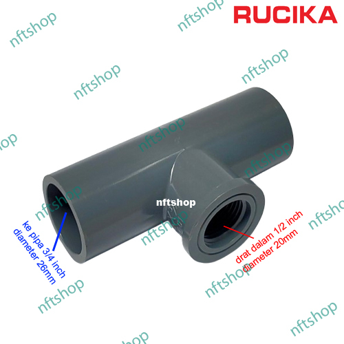 Faucet Tee Drat Dalam 1/2 Inch x Pipa 3/4 Inch