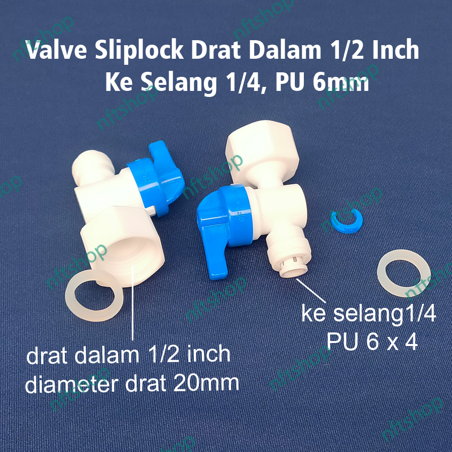 Fitting Konektor Stop Kran Ball Valve Drat Dalam 1/2 Inch Ke Selang RO 1/4 - PU 6x4mm