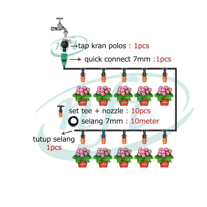 Paket Misting Pengkabutan Sprinkle Nozzle Orange Selang 7mm Kran Polos
