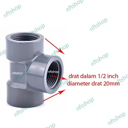 Sambungan Fitting Tee Drat Dalam 1/2 Inch