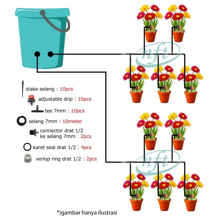 Set Drip Irigasi Tetes Penyiram Tanaman 10 Pot Model Ember