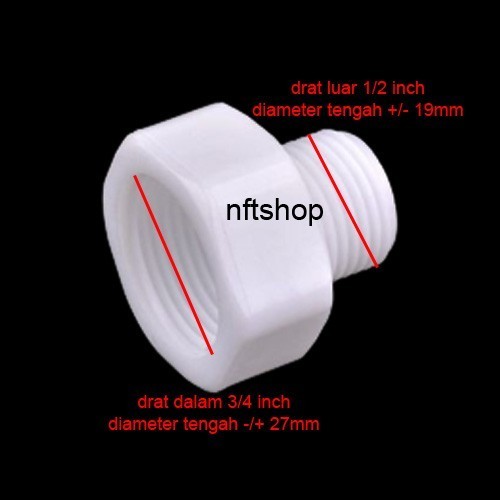 Sok Reducer Drat Dalam 3/4 Inch x Drat Luar 1/2 Inch