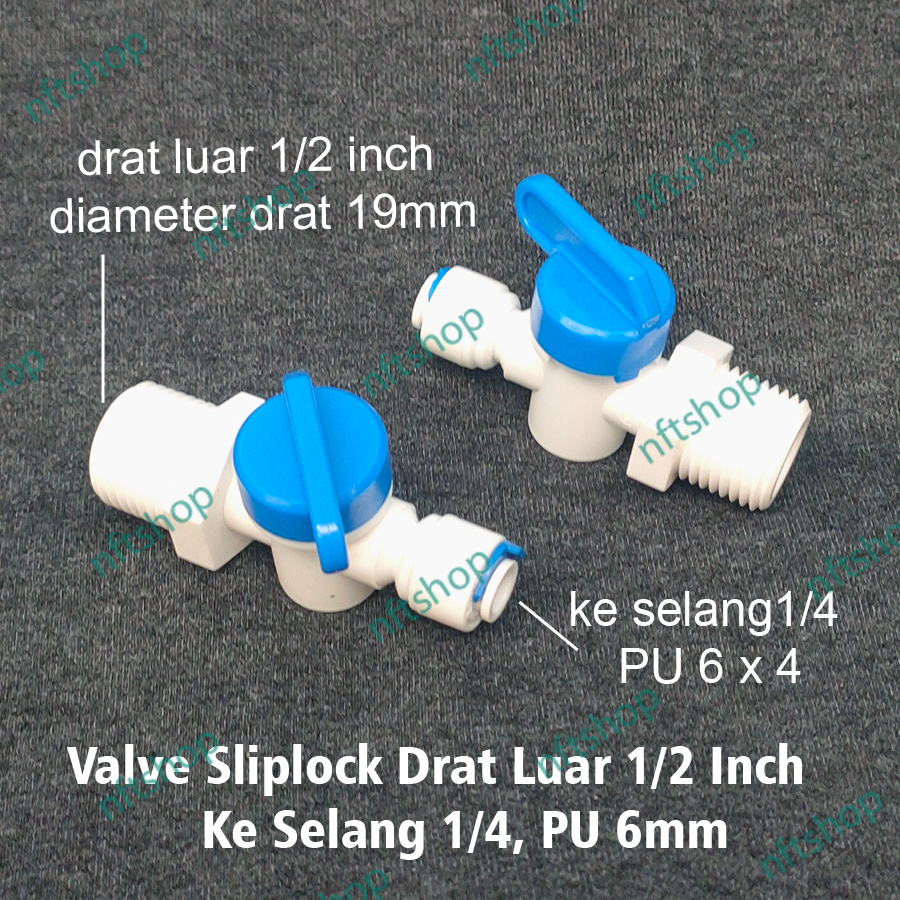 Stop Kran Ball Valve Drat Luar 1/2 Inch Ke Selang RO 1/4 - PU 6x4mm