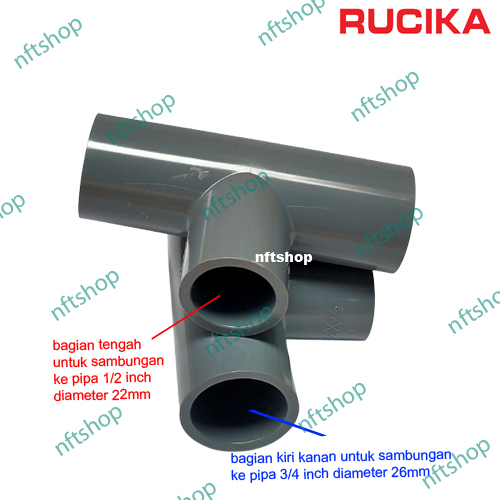 Vlok Tee Reducer Sambungan Pipa 3/4 Inch x 1/2 Inch